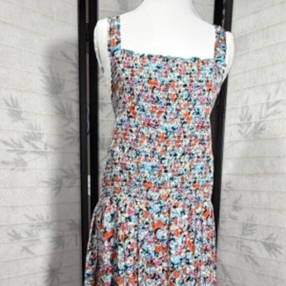 Black Tape_ Dresses & Skirts - Black Tape Dress‎ 2X Floral Smocked Bodice Sleeveless Maxi Boho Summer Vibrant